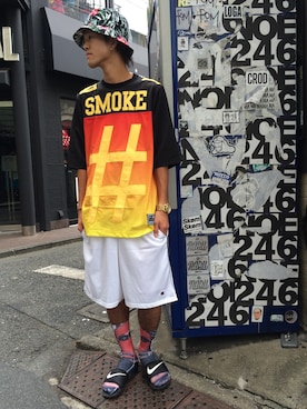 「UNIF（ユニフ）のアイテム（Tシャツ/カットソー）」を使った、WARPさん（メンズ・175cm）の夏コーディネート