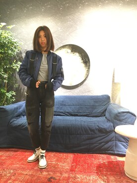 「ボーイフレンドデニム」｜「アイテム（ブルゾン）」を使った、87さん（レディース・164cm）の秋コーディネート