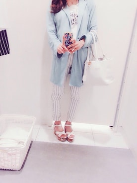 「GRL（グレイル）のアイテム（テーラードジャケット、ブルー系）」を使った、りぃさん（レディース・155cm）の春コーディネート