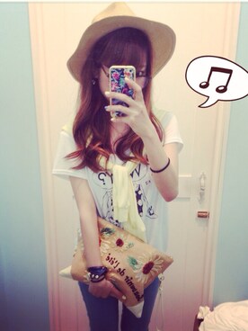 「GRL（グレイル）のアイテム（Tシャツ/カットソー、ホワイト系）」を使った、りぃさん（レディース・155cm）の夏コーディネート