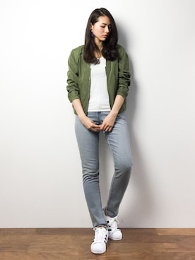 「RAY CASSIN（レイカズン）のアイテム（MA-1）」を使った、yuさん（レディース・167cm）の春コーディネート