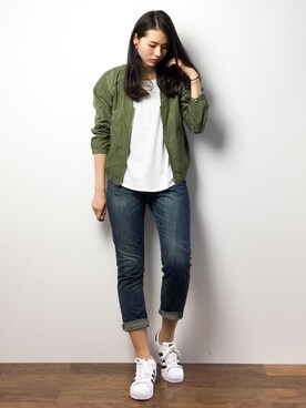 「RAY CASSIN（レイカズン）のアイテム（MA-1）」を使った、yuさん（レディース・167cm）の春コーディネート