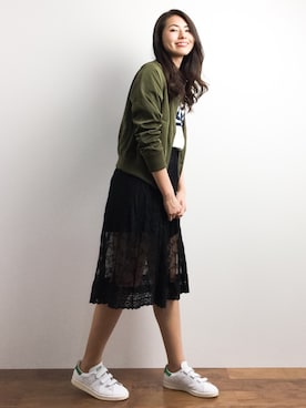 「TIENS ecoute（ティアンエクート）のアイテム（ジャケット/アウター）」を使った、yuさん（レディース・167cm）の春コーディネート
