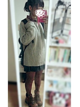 「茶色タイツ」｜いちごだいふく。さん（レディース・149cm）の秋コーディネート