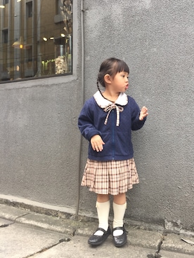 「school」｜「アイテム（ダウンジャケット/コート）」を使った、chiiingziiiさん（キッズ・100cm）の秋コーディネート