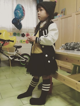 「ZARA KIDSのアイテム（スタジャン）」を使った、chiiingziiiさん（キッズ・100cm）の冬コーディネート