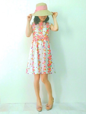 「アイテム（ハット、ピンク系）」を使った、eikoさん（レディース・167cm）の春コーディネート