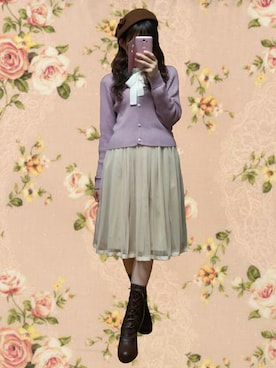 「ボウタイブラウス」｜「アイテム（ハンチング/ベレー帽）」を使った、ちひろさん（レディース・155cm）の秋コーディネート