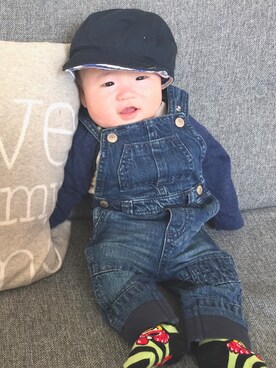 「abcd（ナシ）のアイテム（キャスケット）」を使った、ARIKAさん（キッズ・60cm）の冬コーディネート