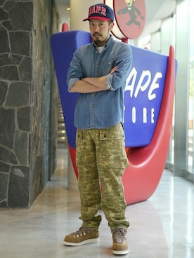 「A BATHING APE（アベイシングエイプ）のアイテム（ブーツ）」を使った、西村 貴大さん（メンズ・173cm）の春コーディネート