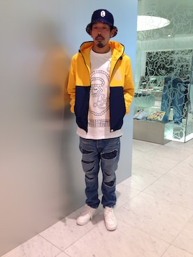 「A BATHING APE（アベイシングエイプ）のアイテム（ナイロンジャケット）」を使った、西村 貴大さん（メンズ・173cm）の夏コーディネート