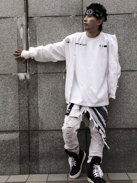 「RICK OWENS」｜「アイテム（ナイロンジャケット）」を使った、xxxsei00さん（メンズ・172cm）の冬コーディネート