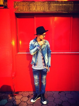 「BLACK FLAME（ブラックフレイム）のアイテム（ジャケット/アウター）」を使った、yu-yaさん（メンズ・180cm）の春コーディネート