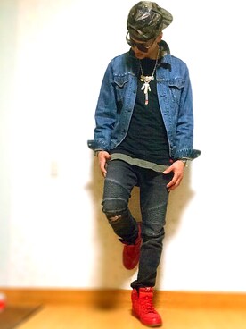 「Abercrombie&Fitch（アバークロンビーアンドフィッチ）のアイテム（デニムジャケット）」を使った、yu-yaさん（メンズ・180cm）の春コーディネート