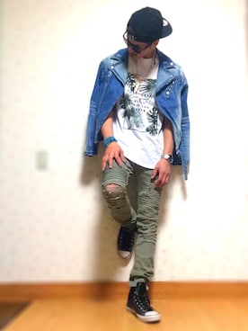 「BLACK FLAME（ブラックフレイム）のアイテム（ジャケット/アウター）」を使った、yu-yaさん（メンズ・180cm）の春コーディネート