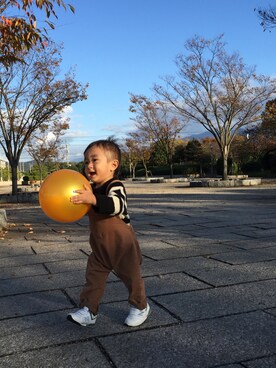 「息子」｜「アイテム（オールインワン・サロペット）」を使った、YU-SHI-♪♪♪さん（キッズ・80cm）の冬コーディネート