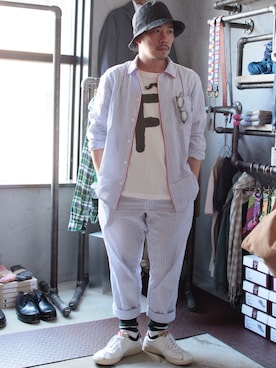 「MASTER&Co（マスターアンドコー）のアイテム（トップス）」を使った、Daisuke Nagaoさん（メンズ・159cm）の夏コーディネート