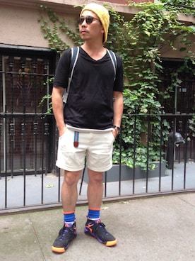 「JOHN SMEDLEY（ジョンスメドレー）のアイテム（Tシャツ/カットソー）」を使った、Daisuke Nagaoさん（メンズ・159cm）の夏コーディネート
