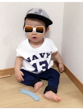 「BLUE BLUE（ブルーブルー）のアイテム（トップス）」を使った、Sa_♡さん（キッズ・80cm）の夏コーディネート