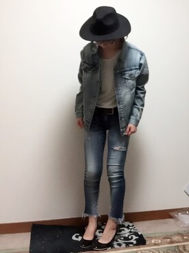「Ungrid（アングリッド）のフレイドヘムストスリ（デニムパンツ）」を使った、mika0527◡̈⃝♡さん（レディース・158cm）の秋コーディネート