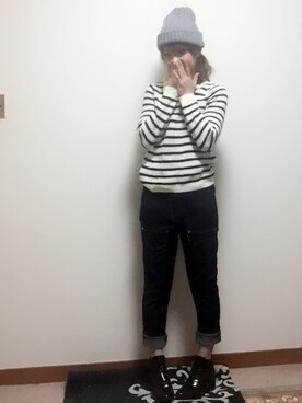 「OZOC（オゾック）のアイテム（ニットキャップ/ビーニー）」を使った、mika0527◡̈⃝♡さん（レディース・158cm）の秋コーディネート