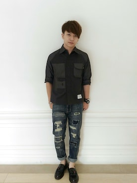 「アイテム（腕時計、ブラック系）」を使った、MIN_WEIさん（メンズ・171cm）の秋コーディネート