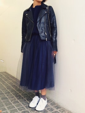 「HYKE」｜「アイテム（ライダースジャケット）」を使った、yuuuukaさん（レディース・158cm）の秋コーディネート