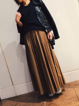 「HYKE」｜「アイテム（ライダースジャケット）」を使った、yuuuukaさん（レディース・158cm）の冬コーディネート