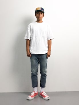 「Mitchell&Ness（ミッチェル&ネス）のアイテム（キャップ）」を使った、Tomoさん（メンズ・167cm）の夏コーディネート