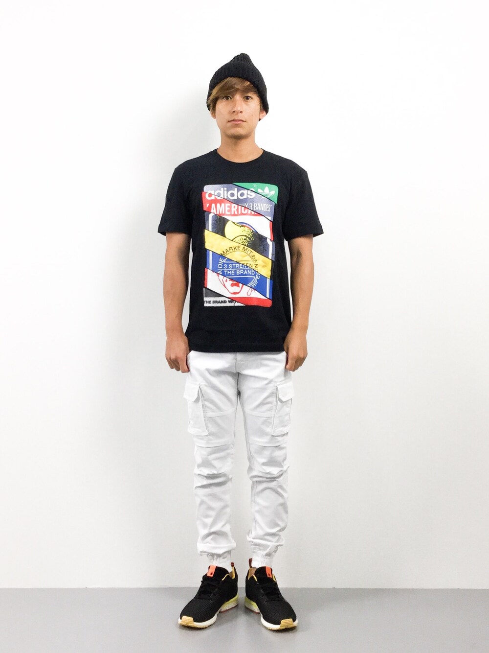 「adidas、ZOZO、summer、casual、simple、ゆるコーデ、ZOZO夏セール2015」｜「adidasのオリジナルス Tシャツ[LABEL TEE]（Tシャツ/カットソー、ブラック系）」を使った、Tomoさん（メンズ・167cm）の夏コーディネートの1枚目の写真