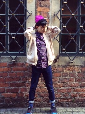 「TOPMAN（トップマン）のアイテム（ニットキャップ/ビーニー）」を使った、Ernie ERさん（メンズ・173cm）の秋コーディネート