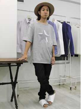 「FACTOTUM（ファクトタム）のアイテム（帽子）」を使った、Takahiro_Kudoseさん（メンズ・163cm）の夏コーディネート