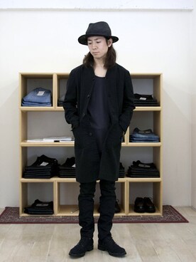 「FACTOTUM（ファクトタム）のアイテム（ステンカラーコート）」を使った、Takahiro_Kudoseさん（メンズ・163cm）の冬コーディネート