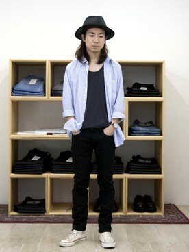 「FACTOTUM（ファクトタム）のアイテム（帽子）」を使った、Takahiro_Kudoseさん（メンズ・163cm）の冬コーディネート
