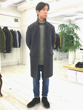 「FACTOTUM（ファクトタム）のアイテム（チェスターコート）」を使った、Takahiro_Kudoseさん（メンズ・163cm）の秋コーディネート