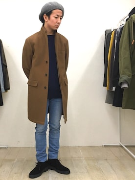「FACTOTUM（ファクトタム）のアイテム（チェスターコート）」を使った、Takahiro_Kudoseさん（メンズ・163cm）の秋コーディネート