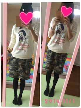 「迷彩柄」｜つねみゆさん（レディース・162cm）の秋コーディネート