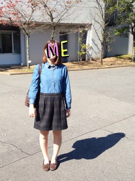 「学校」｜「アイテム（シャツワンピース）」を使った、 うぶた⍤⃝ さん（レディース・159cm）の秋コーディネート