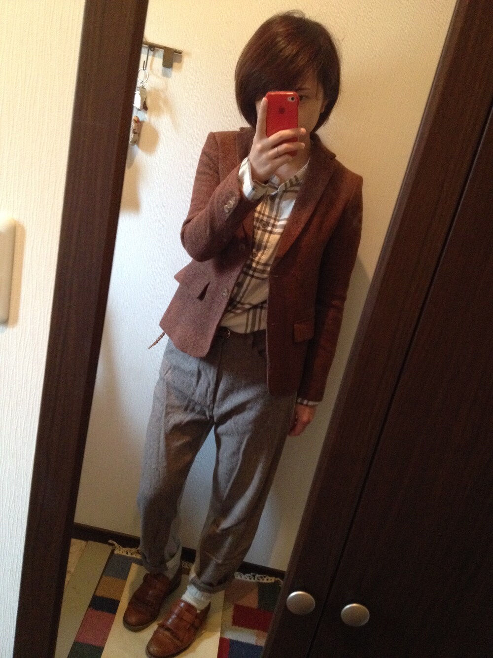 「ジャケットスタイル」｜「Ebonyivoryのおじさんブレザー（その他アウター、ブラウン系）」を使った、pomeさん（レディース・157cm）の冬コーディネートの1枚目の写真