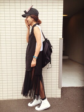 「Marc by Marc Jacobs（マークバイマークジェイコブス）のアイテム（スニーカー）」を使った、まーぶるさん（レディース・160cm）の夏コーディネート