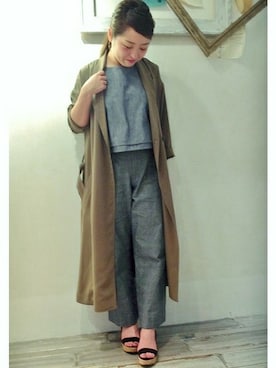 「クロップドトップス」｜「アイテム（その他アウター）」を使った、MYHさん（レディース・154cm）の春コーディネート