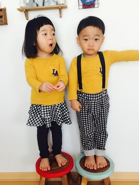 「フェリシモキッズ（フェリシモキッズ）のアイテム（パンツ）」を使った、みつわさん（キッズ・90cm）の春コーディネート