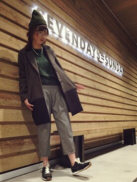 「ラフコーデ」｜「アイテム（ピーコート）」を使った、momoda  yuuさん（レディース・166cm）の冬コーディネート