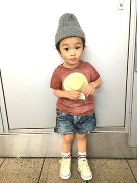 「ニコちゃん」｜「アイテム（ニットキャップ/ビーニー）」を使った、Y♡KUさん（キッズ・90cm）の春コーディネート