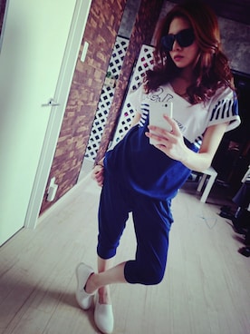 「ネイビー×ホワイト」｜藤田よしみさん（レディース・151cm）の夏コーディネート