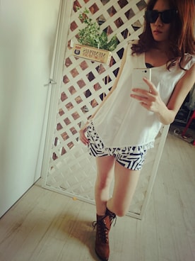 「幾何学模様」｜藤田よしみさん（レディース・151cm）の夏コーディネート