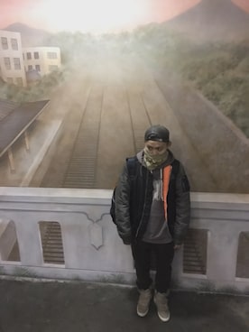 「AMBUSH（アンブッシュ）のアイテム（キャップ）」を使った、1PTさん（メンズ・174cm）の冬コーディネート