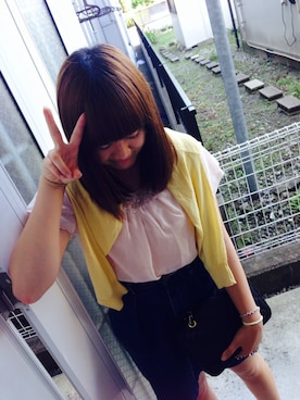 「＃カーディガン」｜「アイテム（スカート）」を使った、藤本ありささん（レディース・162cm）の夏コーディネート