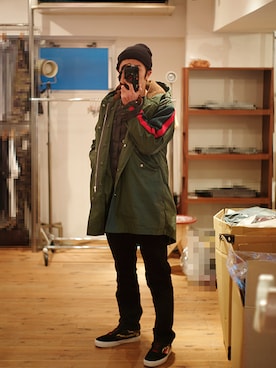 「WHIZLIMITED（ウィズリミテッド）のアイテム（モッズコート）」を使った、下野宏明さん（メンズ・179cm）の冬コーディネート