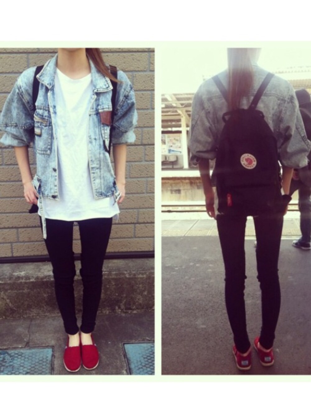 「American Apparel、toms、kanken」｜「TOMSのTOMS Canvas Women's Classics（スニーカー、レッド系）」を使った、tknさん（レディース・156cm）の春コーディネートの1枚目の写真